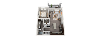One bedroom One Bath 3D Floor Plan
